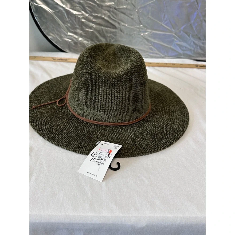 Wearable Art Fedora Hat‎ Adult One Size Olive Green NEW Textured Wide Brim Boho